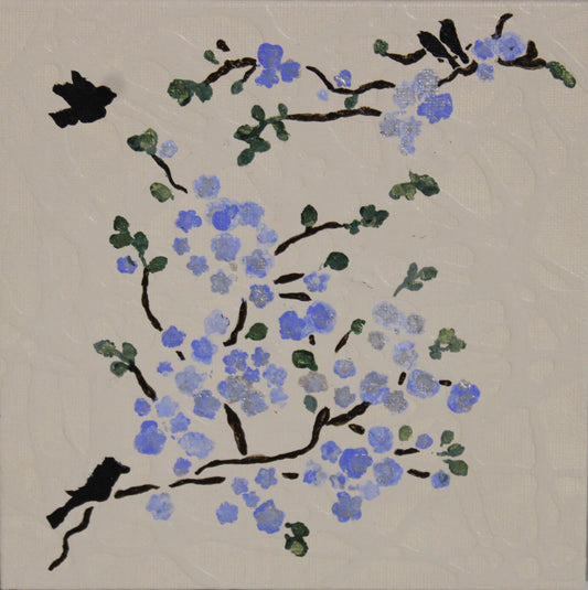 Black Birds Among Flowers Painting